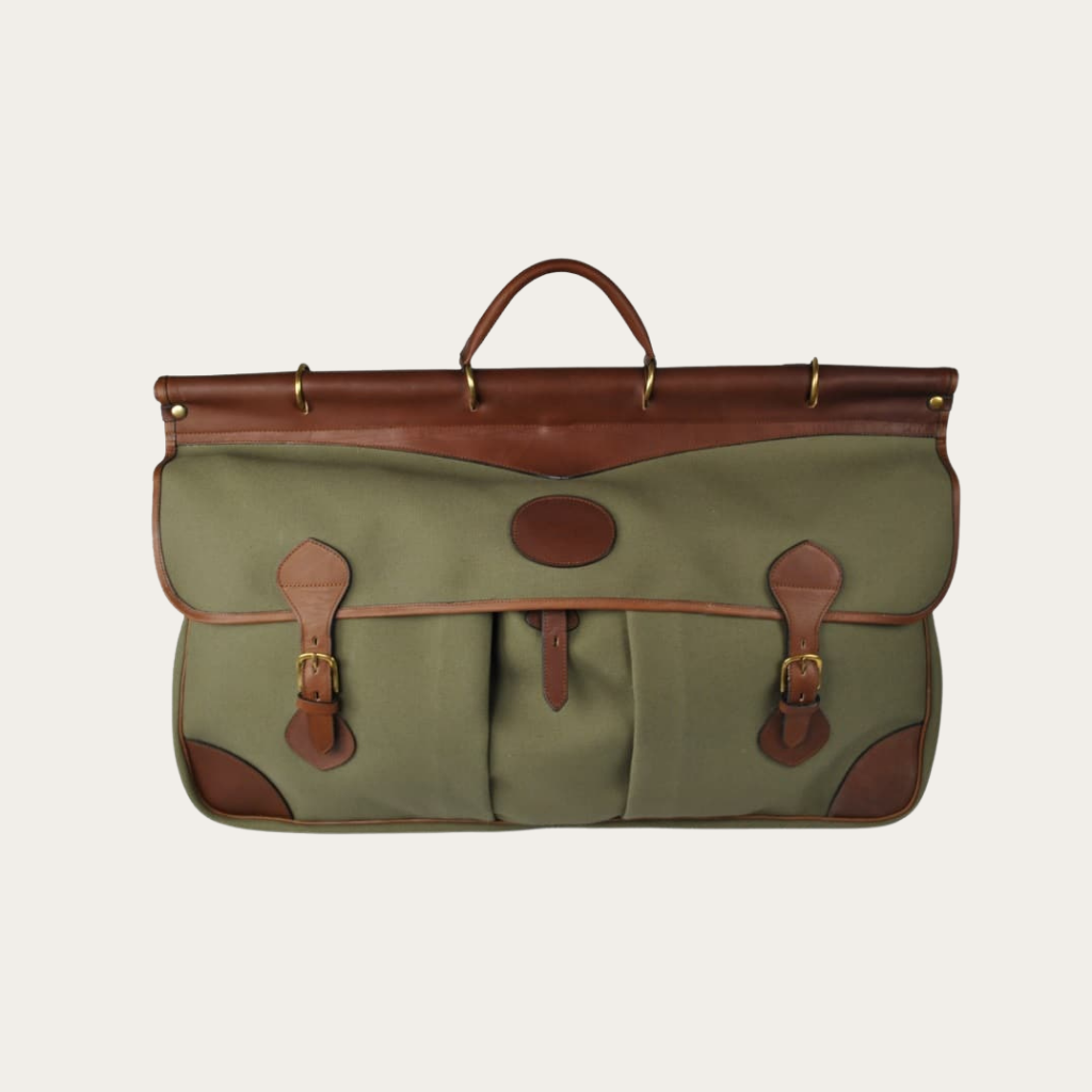 Sac de battue - toile/cuir - 3 poches (Supportlo Camel, Taupe Chiné, Pas d'initiales)