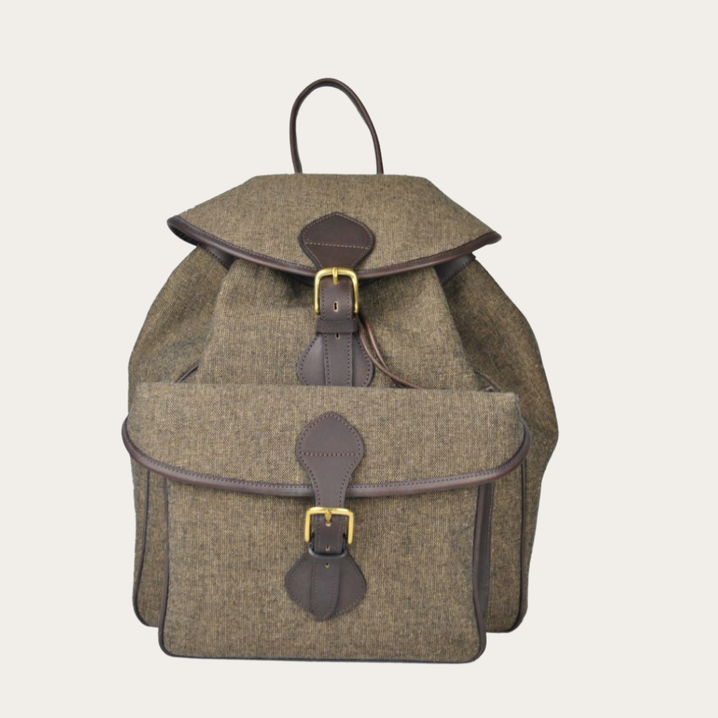 Large Backpack - canvas/leather (Supportlo Camel, Mottled taupe, No initials)