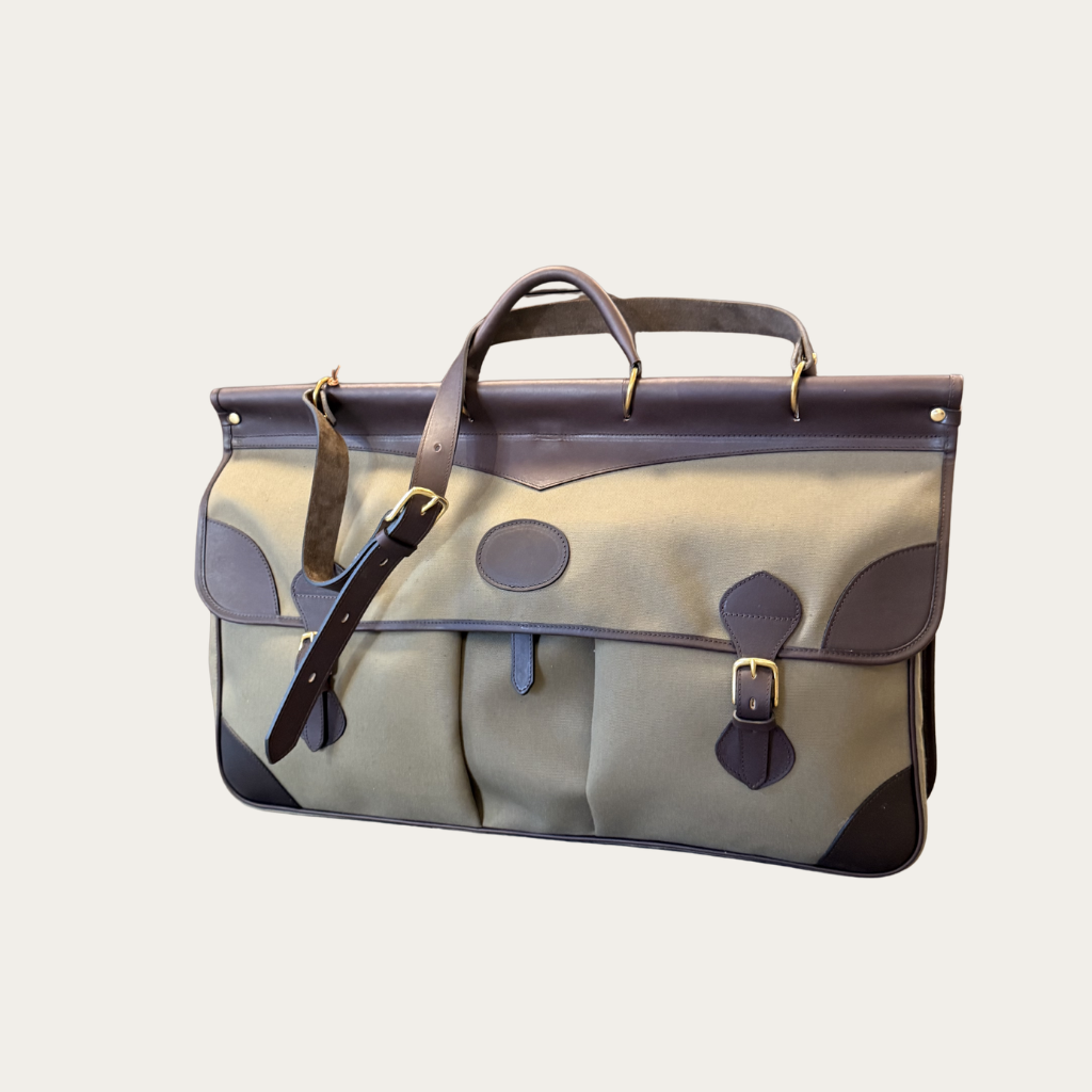 Sac de battue - toile/cuir - 2 poches (Supportlo Camel, Taupe Chiné, Pas d'initiales)